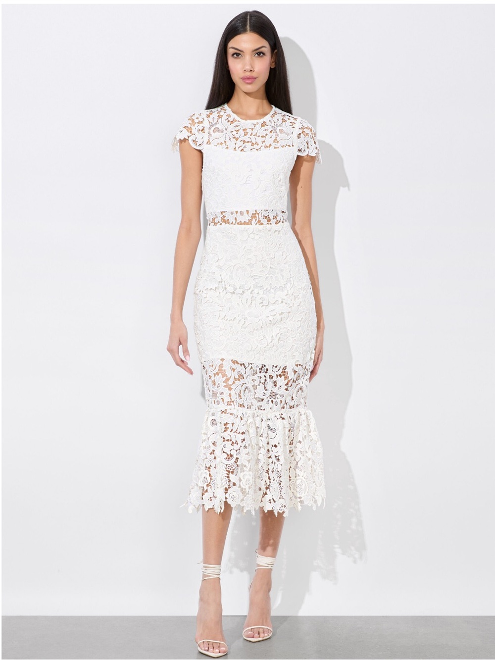 Alice + Olivia White Lace Midi Dress